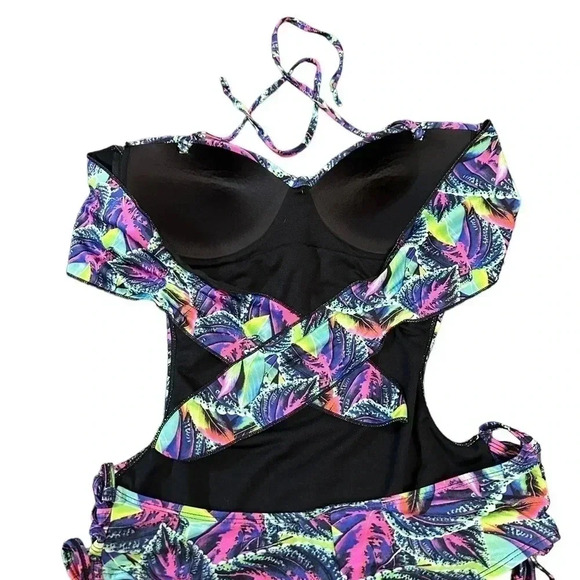 Top Model Multicolor Neon Tropical Adjustable One Piece Swimsuit Womens Size L - Picture 12 of 14